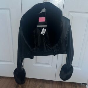 Fur trimmed cropped jacket